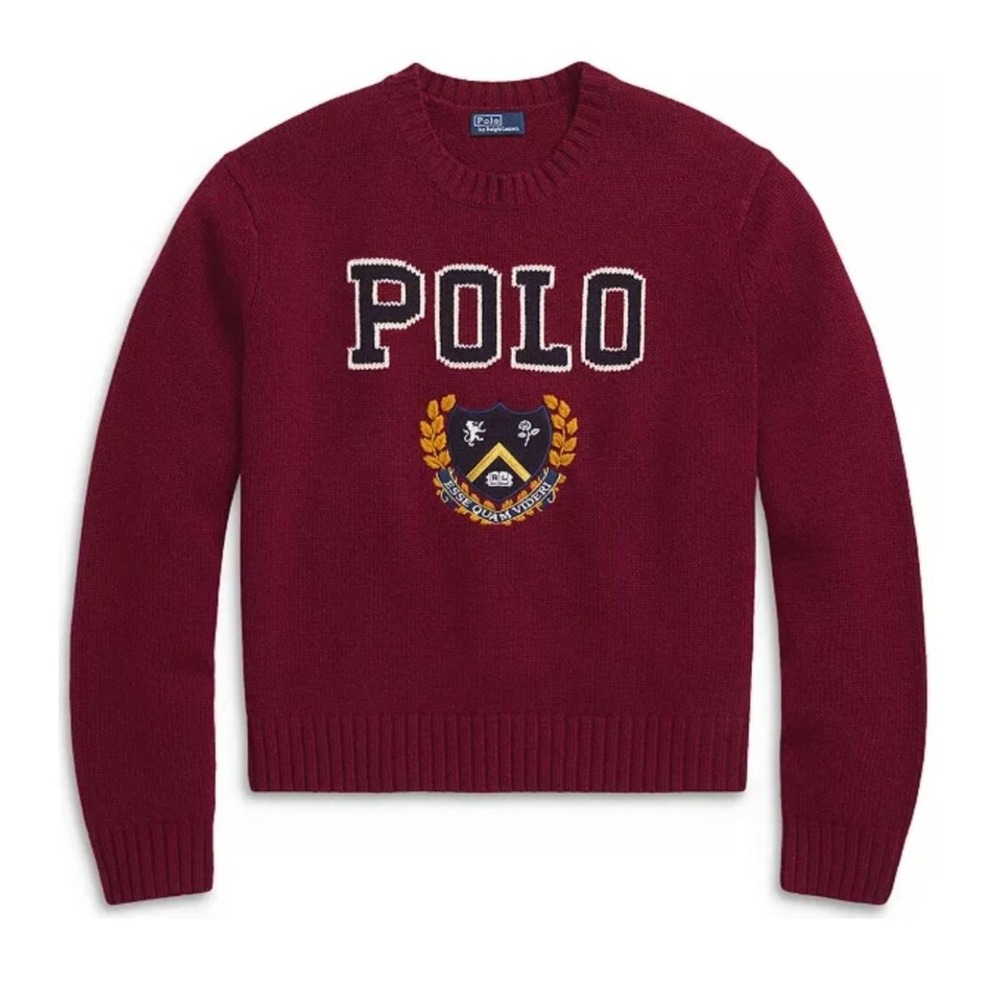 Polo Ralph Lauren Women's Burgundy Crest Logo Knit Wool Sweater Size Large NEW - Picture 11 of 11